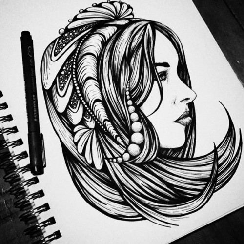 Girl with hair doodles